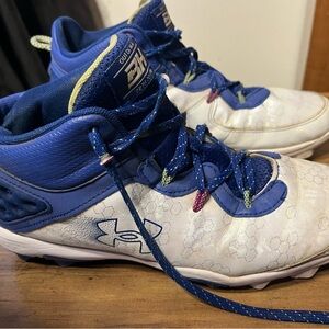 Under Armour Men’s Blue and White Cleats with Neon Accents